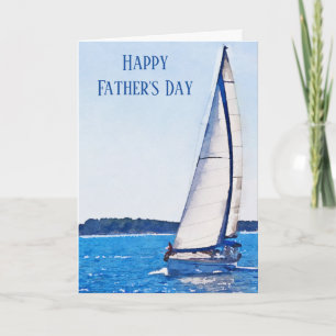 Cartão do Dia dos Pais com barco à vela em aquarel
