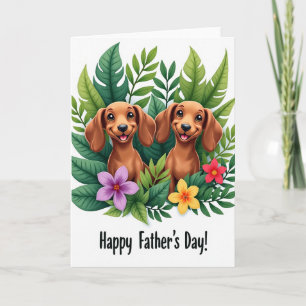 Cartão do Dia dos Pais com Cachorro e Flores