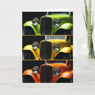Cartão do Dia dos Pais com Floral de Carro Clássic