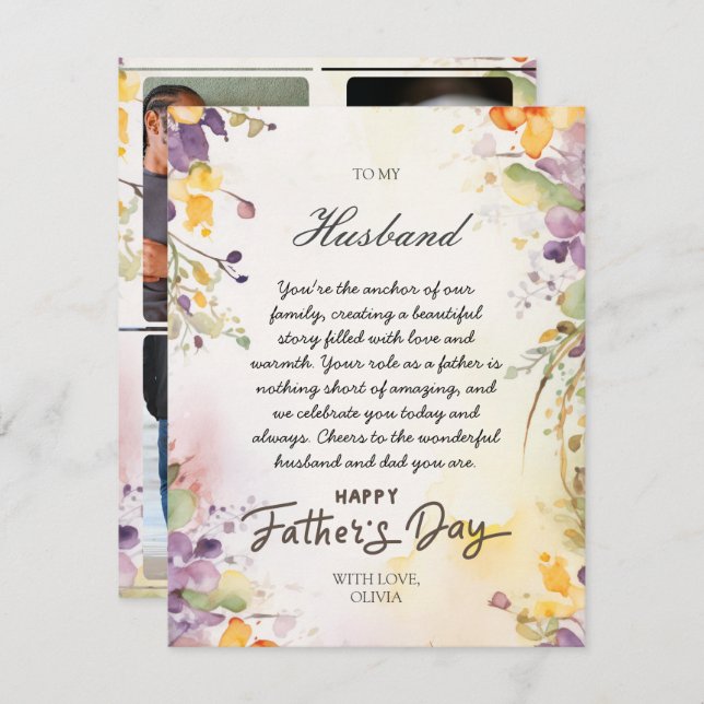 Cartão do Dia dos Pais para Marido da Esposa com F (Frente/Verso)