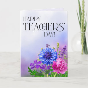 Cartão do Dia dos Professores Floral Azul e Roxo