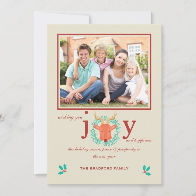 Cartão do feriado da foto da alegria da rena (Frente)