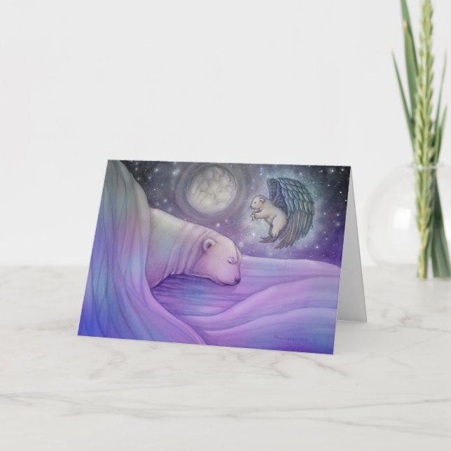 Cartão do feriado do urso polar e do anjo (Frente)