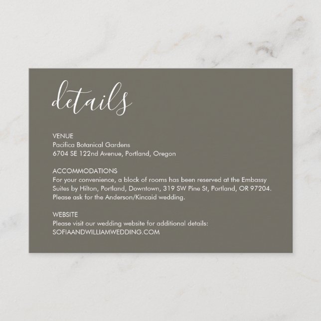 Cartão do gabinete com detalhes de casamento da Ci (Frente)