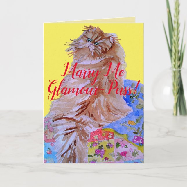 Cartão do Gato Fofinho e Colcha Me Case Glamour-Pu (Frente)