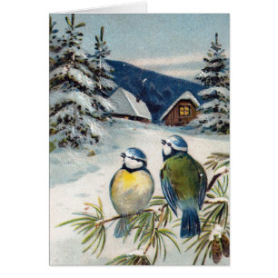 Cartão do inverno do vintage com pássaros