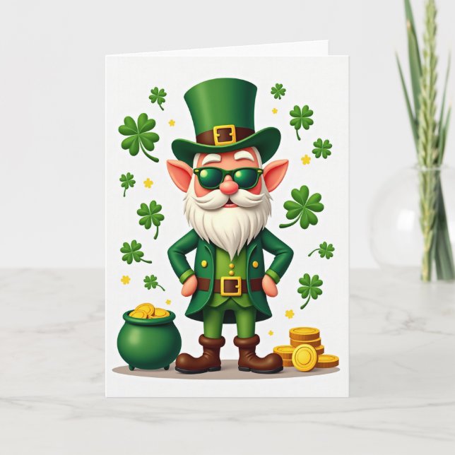 Cartão do Leprechaun com Explosão de Trevo (Frente)