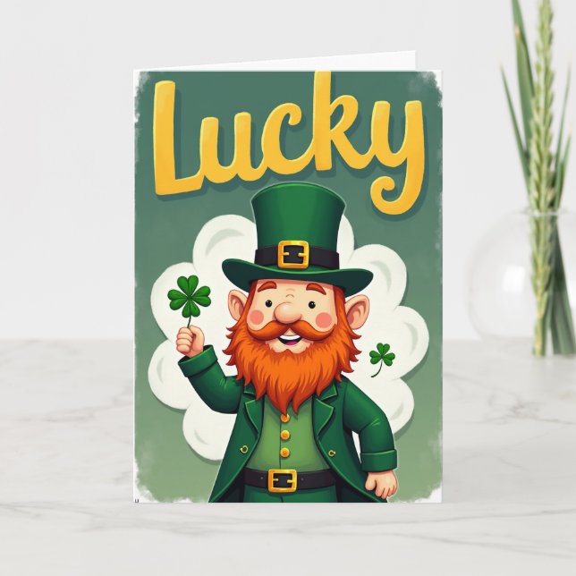 Cartão do Leprechaun Dourado Sortudo (Frente)