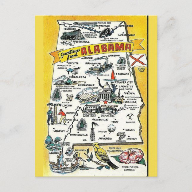 Cartão do mapa do estado de Alabama (Frente)