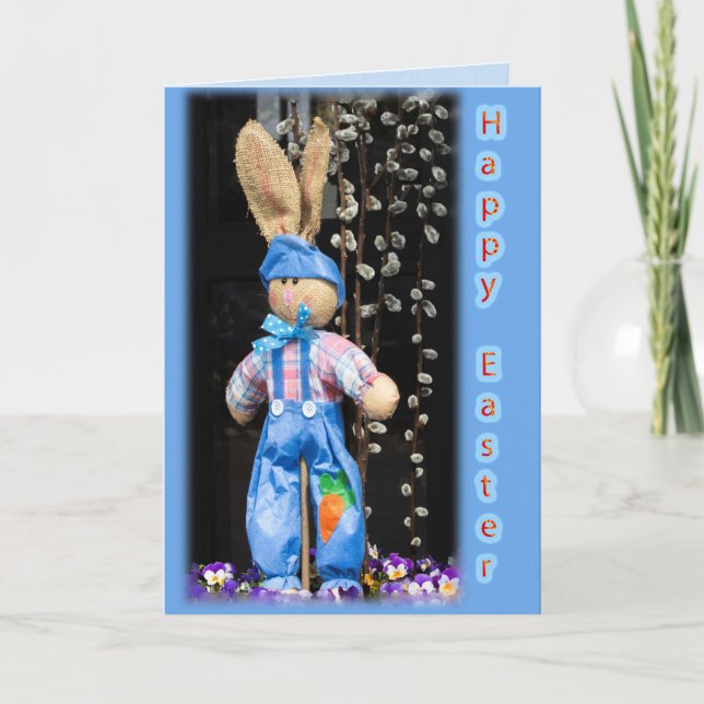 Cartão do menino do coelho de felz pascoa (Frente)