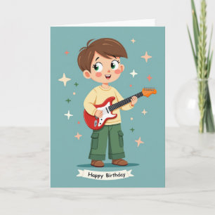 Cartão do Menino Feliz da Guitarra