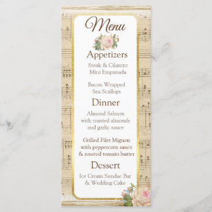 Cartão do menu do casamento da partitura do