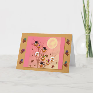 Cartão do modelo das corujas da acção de graças