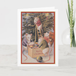 Cartão do natal vintage - ratos que aparam a