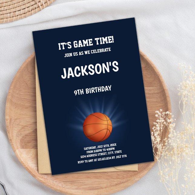 Cartão do Partido Desportivo legal (Basketball Shine Birthday Invitations)