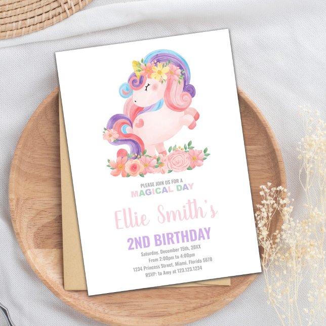Cartão do Partido Mágico da Menina Editável com Ar (Pastil Color Unicorn Birthday Invitations)