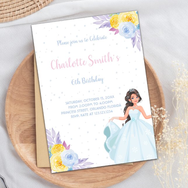 Cartão do Partido Real Elegante (Yellow Purple Floral Princess Birthday Invitations)