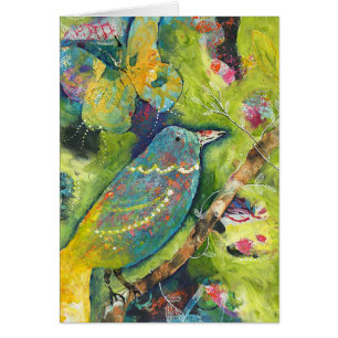 Cartão do pássaro e da borboleta