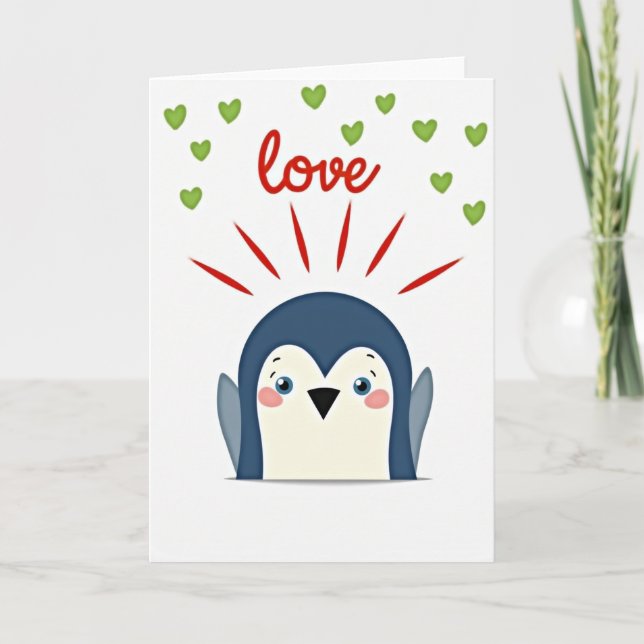 Cartão do Pinguim de Amor Falso Dourado (Frente)