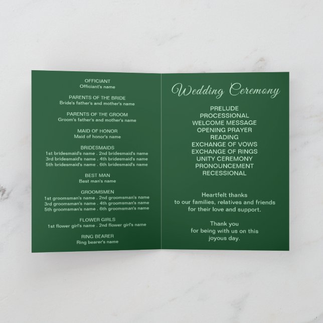 Cartão do Programa Casamento Verde Monocromático E (Interior)