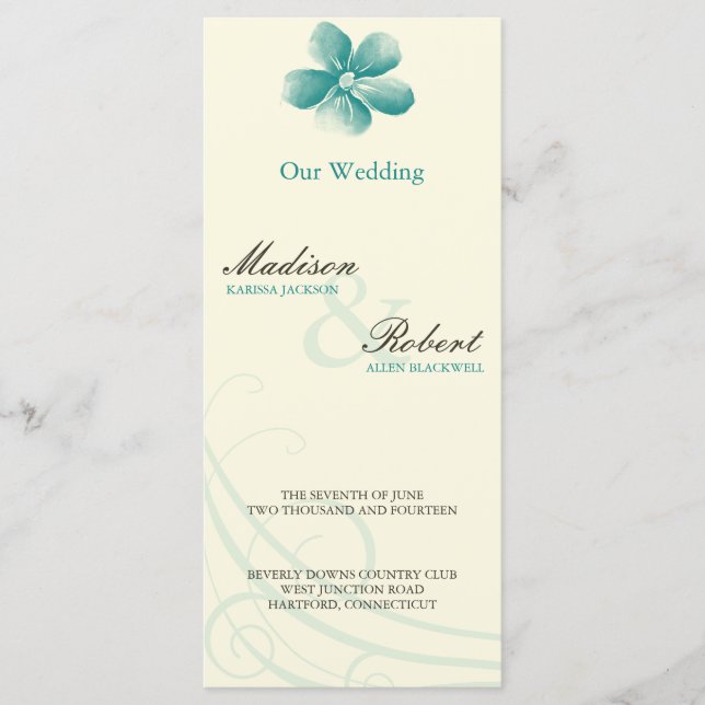 Cartão do Programa de Casamento Aqua Aqua Watercol (Frente)