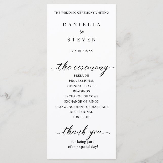 Cartão do Programa de Casamento Clássico para Cali (Frente)