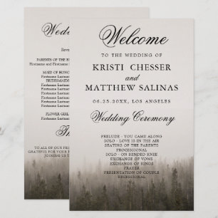 Cartão do Programa de Casamento da Floresta Rúst