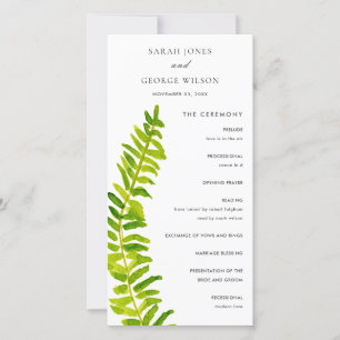 Cartão do Programa de Casamento de Folhagem de Fer