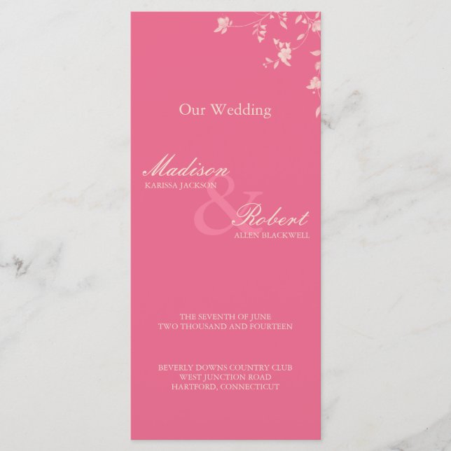 Cartão do Programa de Casamento de Honeysuckle Sil (Frente)