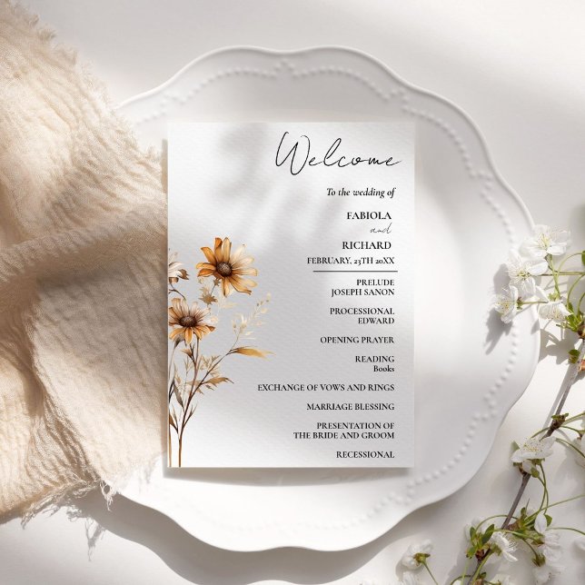 Cartão do Programa de Casamento de Ivory Wildflowe (Criador carregado)