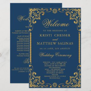 Cartão do Programa de Casamento de Quadro Dourado