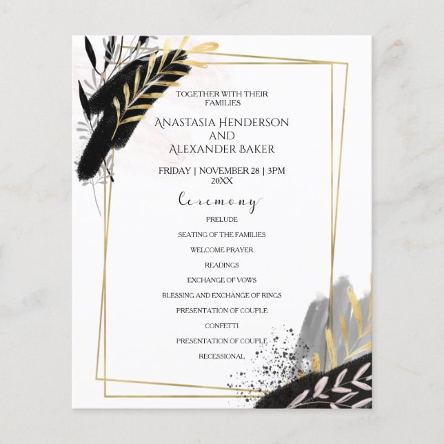 Cartão do Programa de Casamento Elegante do Orçame (Frente)