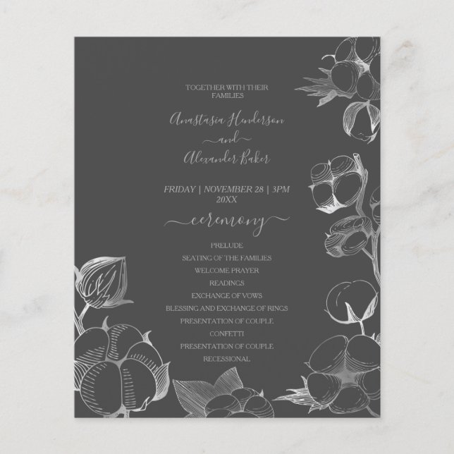 Cartão do Programa de Casamento elegante. Folheto (Frente)