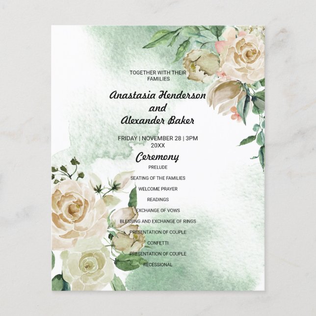 Cartão do Programa de Casamento floral. (Frente)