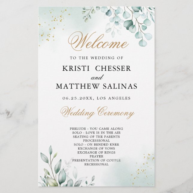 Cartão do Programa de Casamento Geométrico Dourado (Frente)