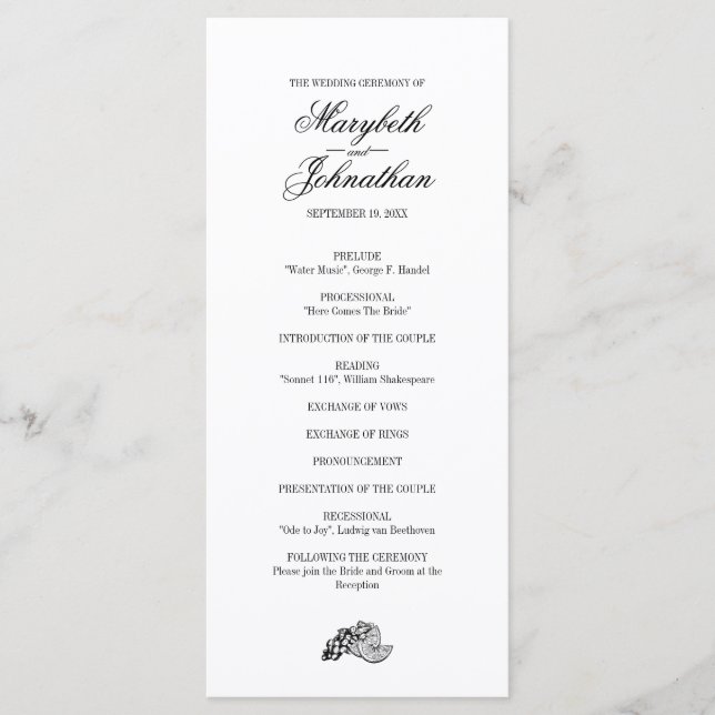 Cartão do Programa de Casamento Toile & Calliograf (Frente)