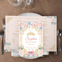 Cartão do Programa Floral de Quinceanera Clássica 