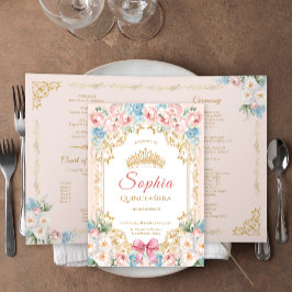 Cartão do Programa Floral de Quinceanera Clássica