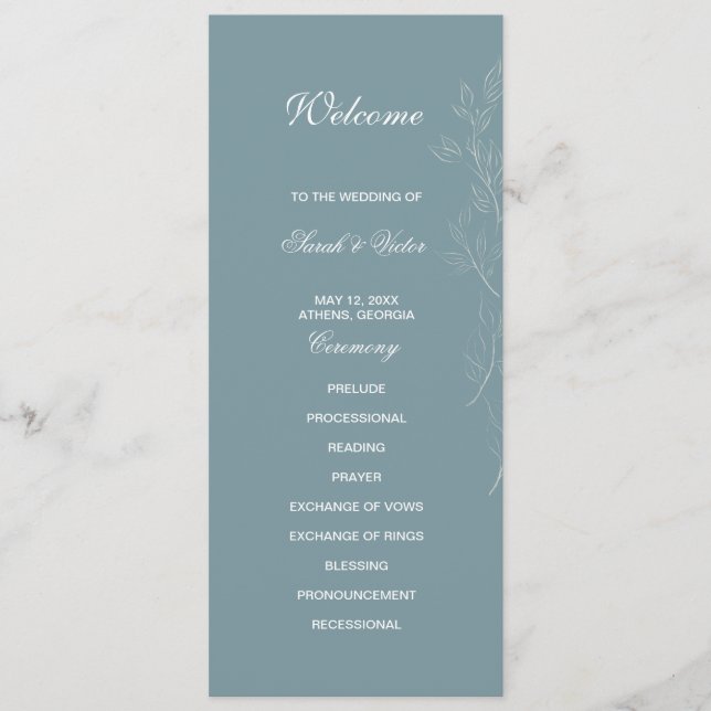 Cartão do programa lateral azul claro Elegante (Frente)