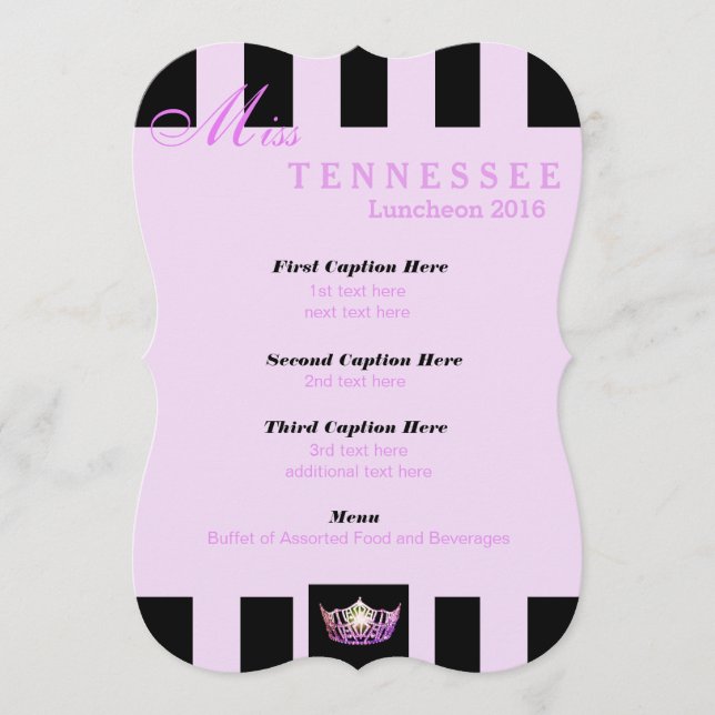 Cartão do Programa Miss América Black Stripe Lunch (Frente)