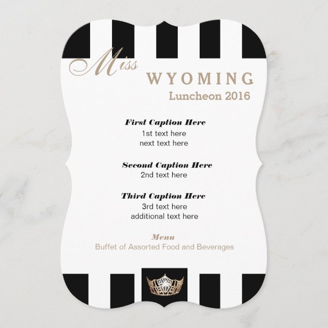 Cartão do Programa Miss América Black Stripe Lunch (Frente)