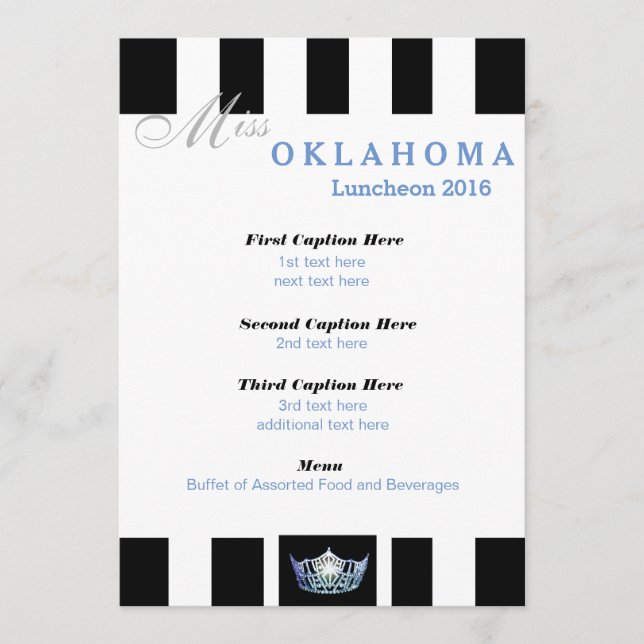 Cartão do Programa Miss América Black Stripe Lunch (Frente)