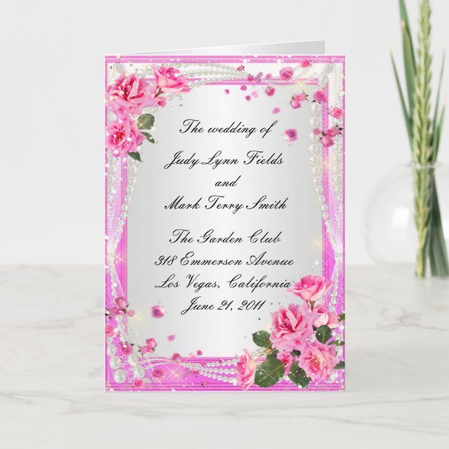 Cartão do Programa Rosas Cor-de-Rosa e Pérolas (Frente)