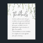 Cartão do receptáculo com detalhes da vinha verde<br><div class="desc">Um convite de casamento minimalista,  com cores aquáticas pintadas suavemente em vinhas de marife e cabelos,  balançando suavemente do topo,  com um roteiro de caneta preto,  escrito e vivo,  que parece que você mesmo escreveu cada uma; o que poderia ser mais romântico.</div>