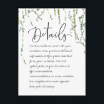 Cartão do receptáculo com detalhes da vinha verde<br><div class="desc">Um belo e minimalista convite da nossa cerimônia de casamento com aquarela pintada com vidros pendurados de marife e cabelos,  delicadamente pendurados de alto,  com uma fonte caligráfica escrita à mão viva que parece que você mesmo escreveu para os títulos e o corpo; o que poderia ser mais romântico.</div>
