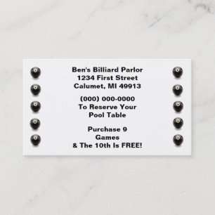 Cartão do salão de piscina da bola oito do