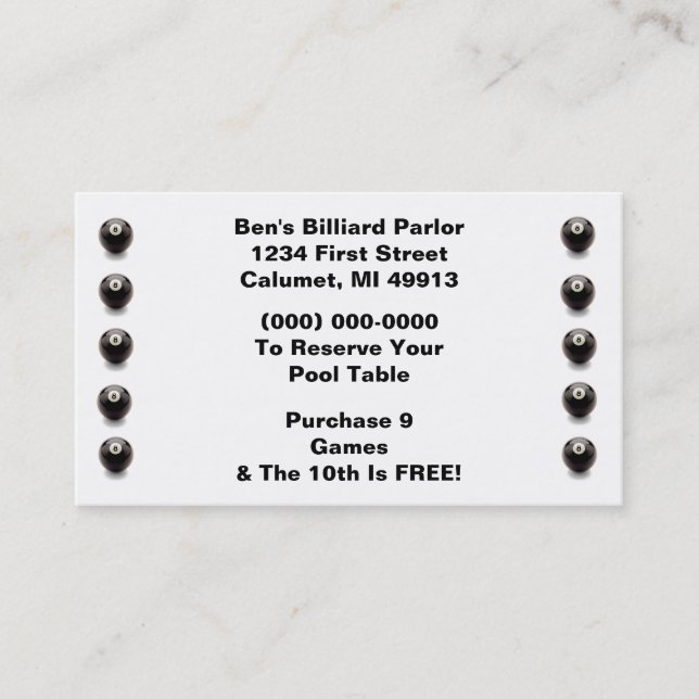 Cartão do salão de piscina da bola oito do (Frente)