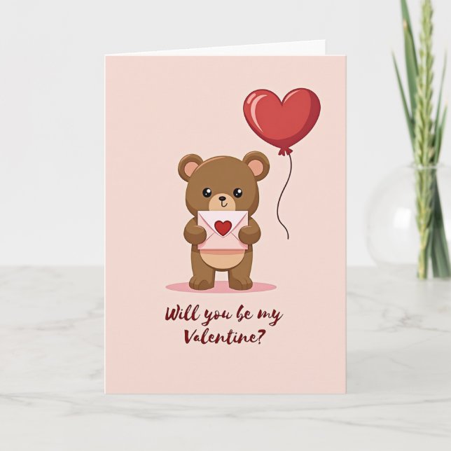 Cartão do Urso Be My Valentine (Frente)