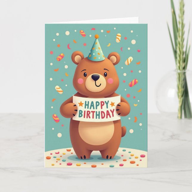 Cartão do Urso com Chapéu de Festa (Frente)
