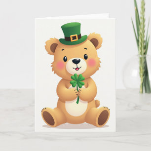 Cartão do Urso Sortudo com Trevo